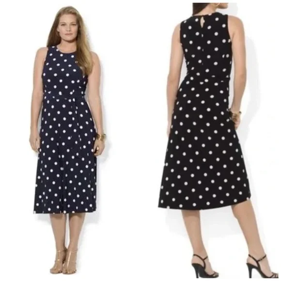 Lauren Ralph Lauren | Dresses | Lauren Ralph Lauren Nwt Navy Blue White Polka  Dot Jersey Dress With Tie Waist | Poshmark